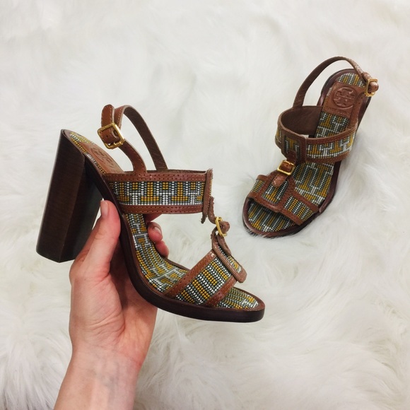 Tory Burch Shoes - Tory Burch Florian Brown Yellow Grey Heel Sandals